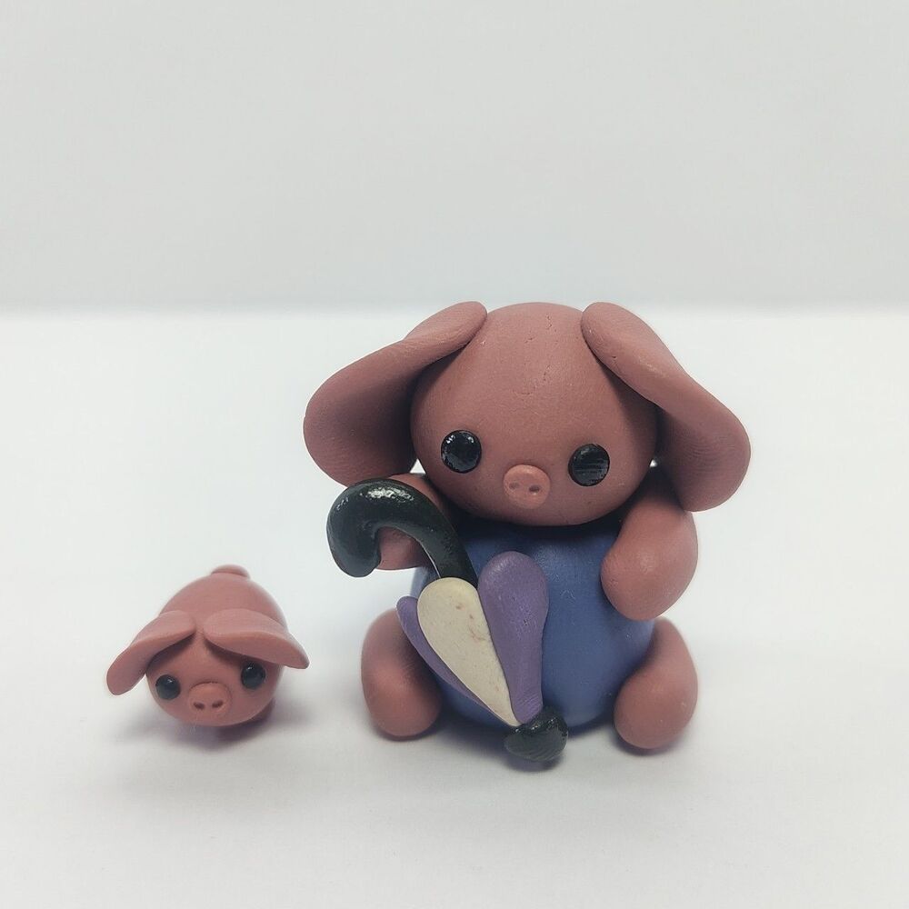 Handmade Mother And Daughter Clay Animal Pig Gift Mini Collectible Figurines